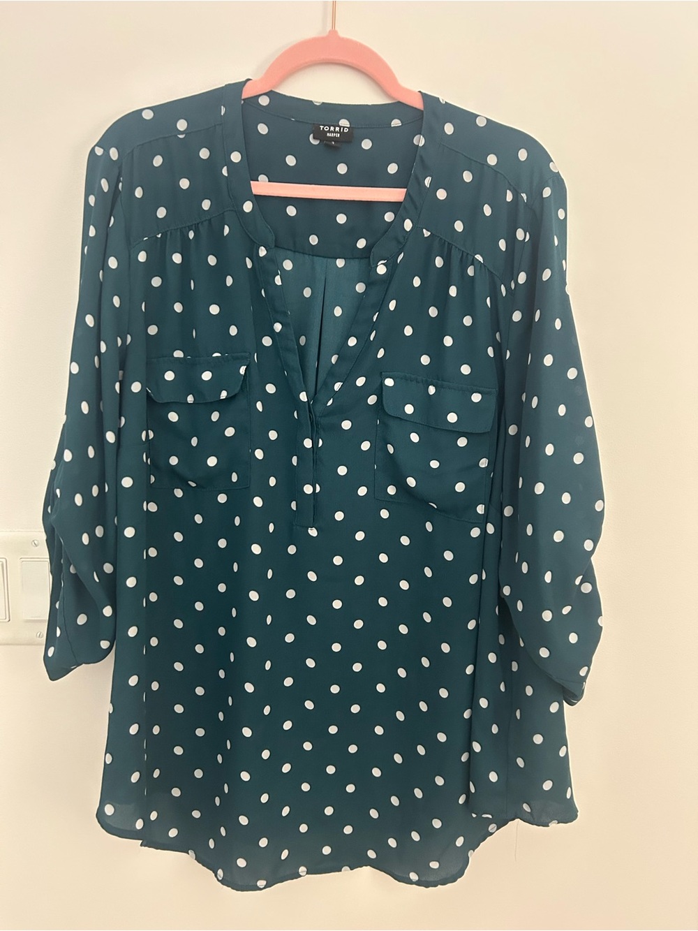 Torrid Harper Polka Dot Blouse Size 3/3x Teal White Plus Size Top